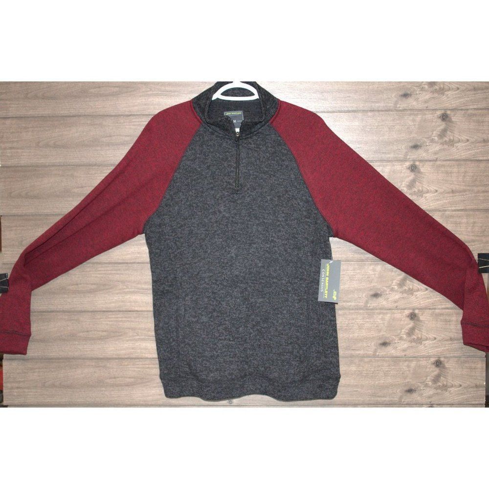 NWT charcoal/beet color Men's John Bartlett Consensus 1/4 zip sweater size Mediu